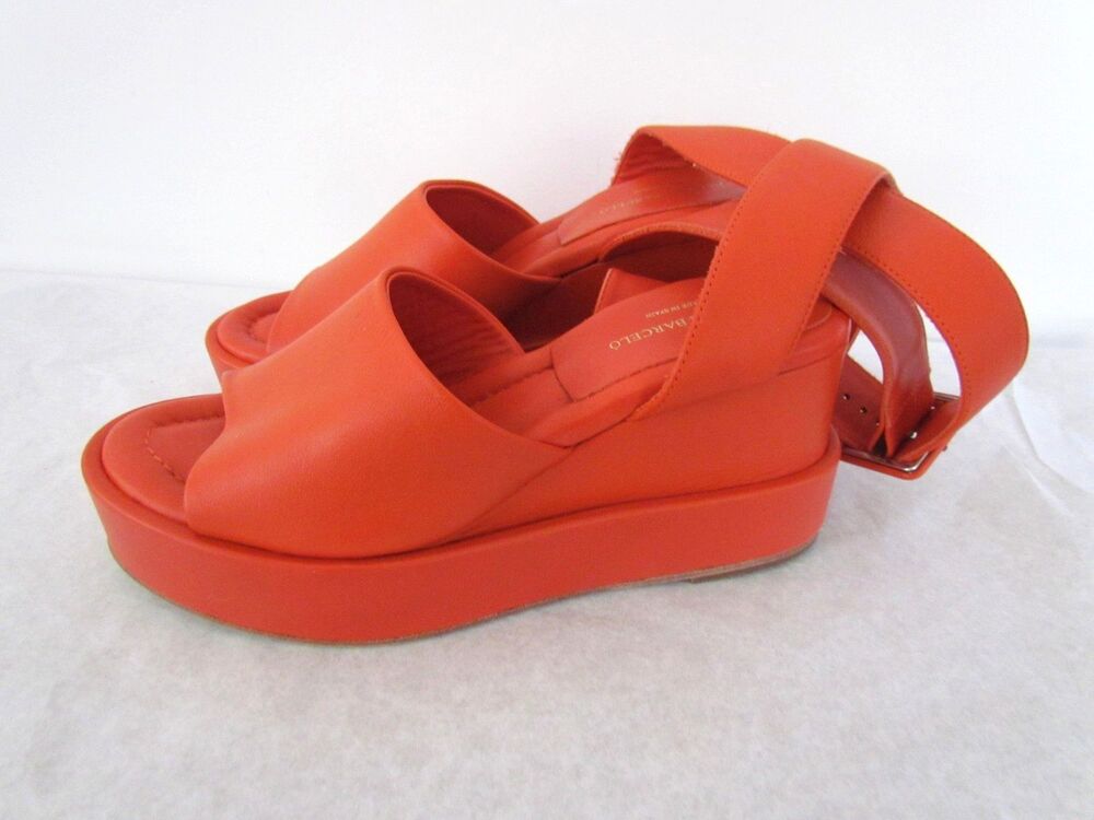 Paloma Barcelo Leather Platform Sandals Orange 37 US 6.5